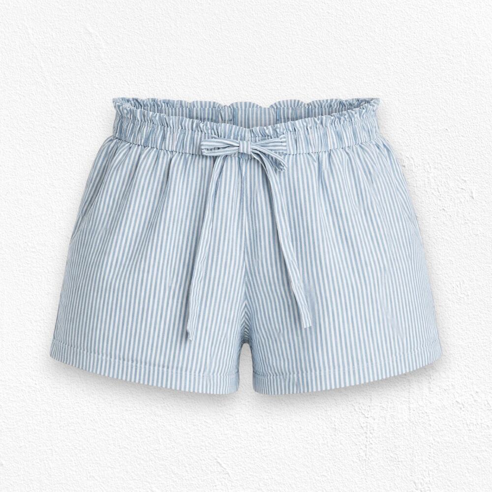 Isabel Maternity Blue White Stripe Belted Linen Blend Paperbag Shorts Size Large